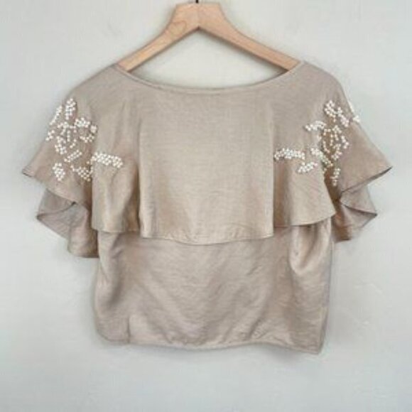 Revolve Line+Dot Tan Pearl Embellished Blouse NWT - Picture 2 of 7